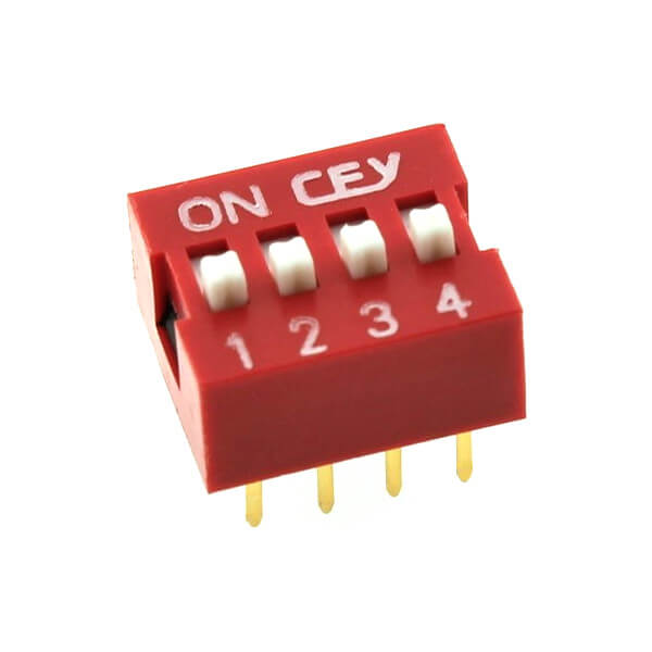 SWITCH DIP 4 Pos. SPST 100mA 24VDC THT V/T - DS1040-04RN