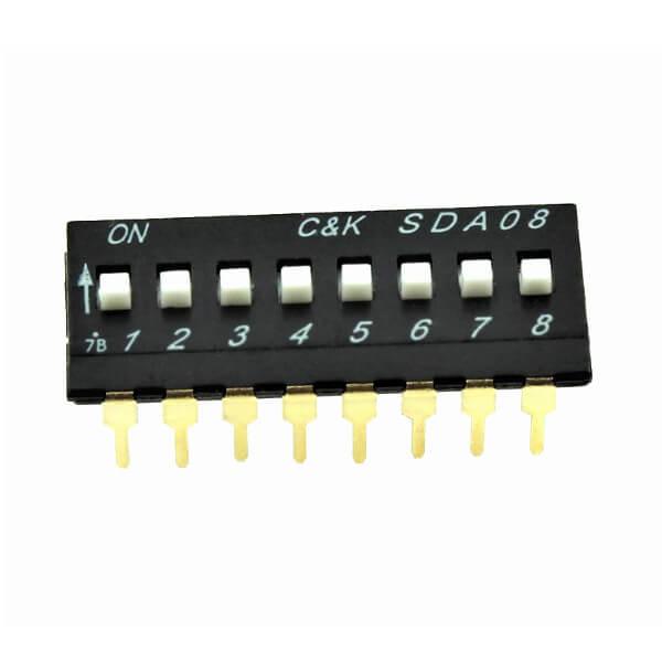 SWITCH DIP 8 Pos. SPST 25mA 24VDC THT V/T