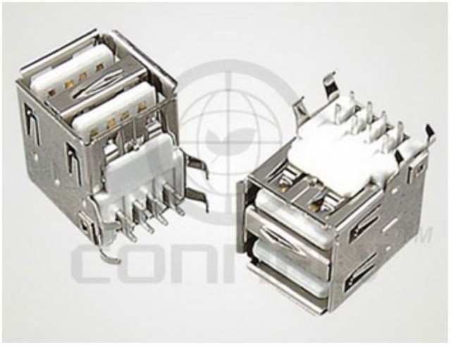 CONNECTOR USB A TYPE DUAL RIGHT ANGLE 90C CONNFLY - DS1096-BNO