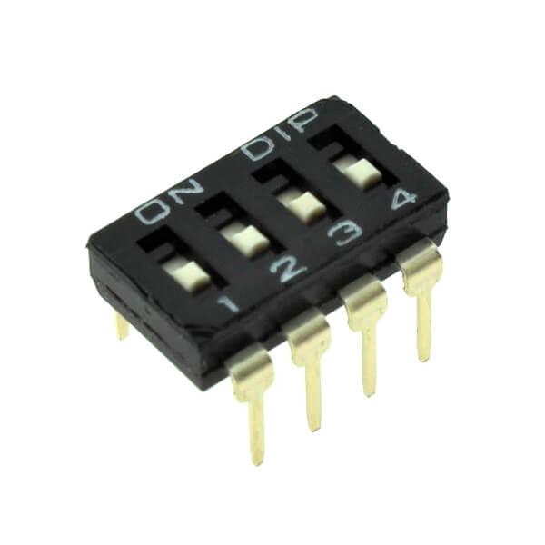 SWITCH DIP 4 Pos. SPST 25mA 24VDC THT V/T - NDIR-04H-V