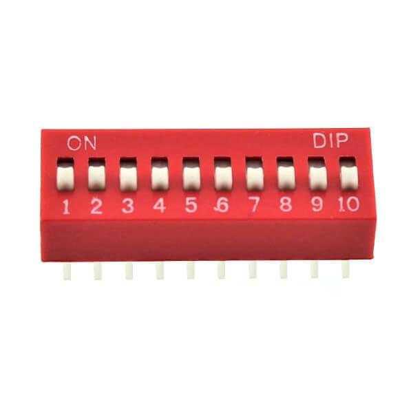 SWITCH DIP 10 Pos. SPST 25mA 24VDC THT V/T - L-KLS7-DST-10-R-00