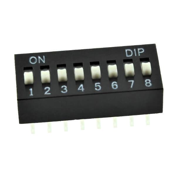 SWITCH DIP 8 Pos. SPST 25mA 24VDC THT V/T