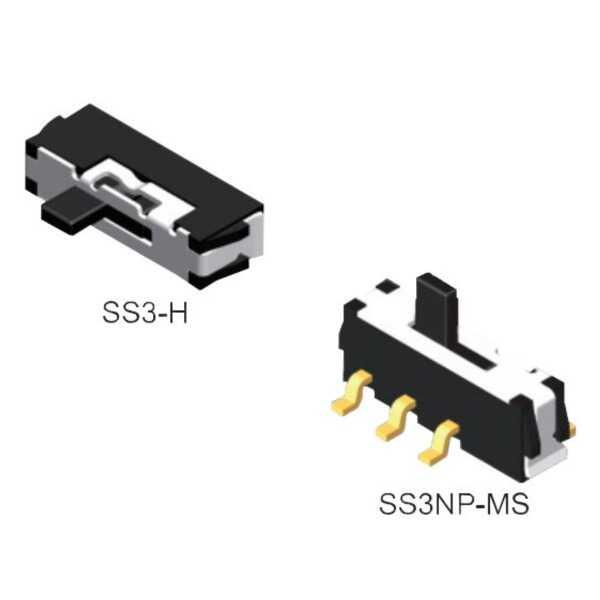 SWITCH SLIDE 1P2T 25mA 24VDC SMT R/A - SS3-M-V-T/R