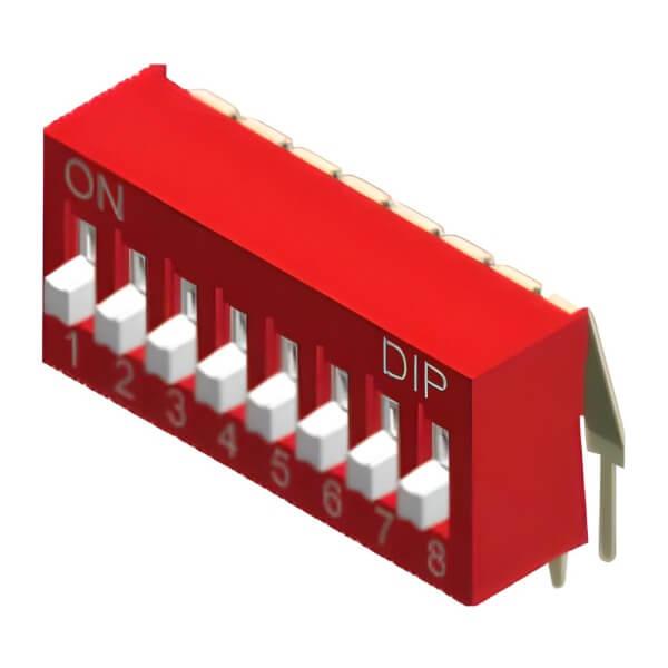 SWITCH DIP 8 Pos. SPST 25mA 24VDC THT R/A - NDA-08V