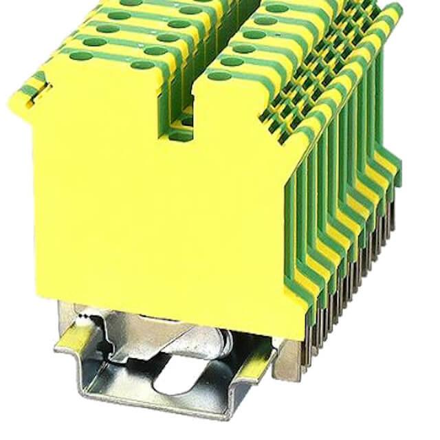 DIN RAIL T.B.2.5mm² SCREW GREEN-YELLOW 1IN2OUT - PC2.5-TW-PE-01P-1Y-00AH