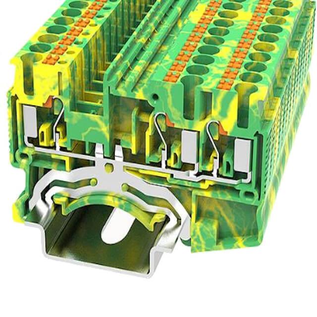 DIN RAIL T.B.2.5mm² PUSH-IN GREEN-YELLOW 2IN2OUT - DS2.5-TW-PE-01P-1C-00AH