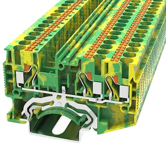 DIN RAIL T.B.4mm² PUSH-IN GREEN-YELLOW 1IN2OUT - DS4-TW-PE-01P-1C-00AH