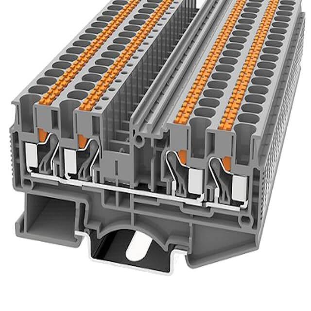 DIN RAIL T.B.4mm² PUSH-IN YELLOW 2IN2OUT - DS4-QU-01P-18-00AH