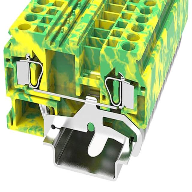 DIN RAIL T.B.4mm² SPRING-CAGE GREEN-YELLOW - WS4-PE-01P-1C-100AH