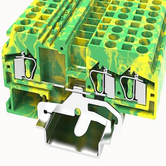 DIN RAIL T.B.4mm² SPRING-CAGE GREEN-YELLOW 1IN2OUT - WS4-TW-PE-01P-1C-00AH