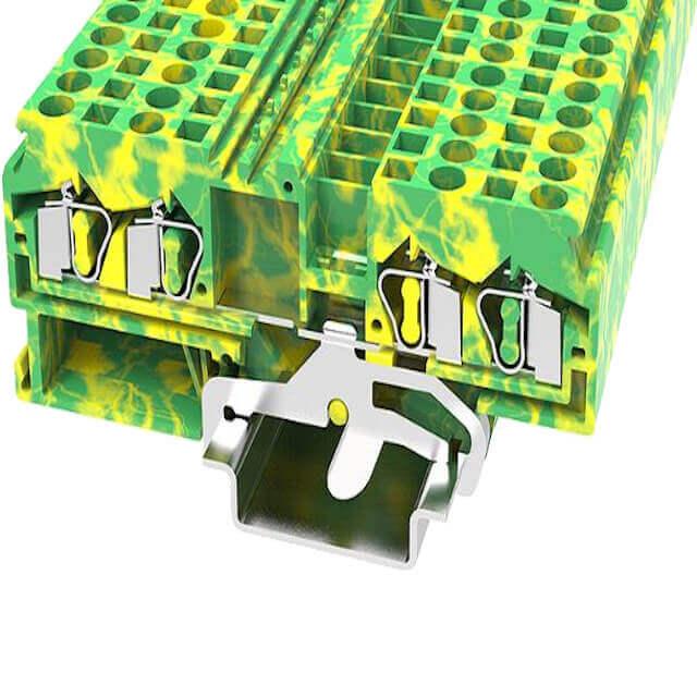 DIN RAIL T.B.4mm² SPRING-CAGE GREEN-YELLOW 2IN2OUT - WS4-QU-PE-01P-1C-00AH