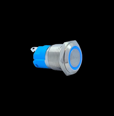 E36-1 16MM METAL BUTON YAYLI 12-24V MAVİ LED 1NO/1NC