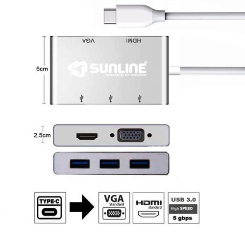 5İN1 USB-C TYPE-C USB 3.0 HUB/HDMI/VGA