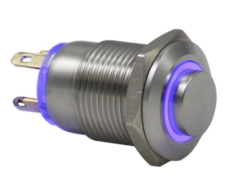 GQ12-F10/J/12V/12mm-BLUE 12mm Metal MAVİ LED'li Yaylı Buton